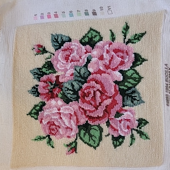 Bucilla Other - Bucilla Pink and Green Floral Needlepoint